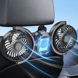 Dealswin Rechargeable Car Fan for Backseat Kids Baby, Battery and USB Dual Power Car Fans, Powerful 3 Speeds 360° Rotatable Dual Head Cooling Car Seat Fan for Sedan SUV RV Truck Vehicle
