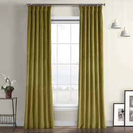 Plush Velvet Material Retro Green Color Gorgeous Eye Catching Blackout Curtains No Light 50 X 84 Size, Luxurious Feel | All Season Weighted Hem, Lime Shade Traditional Glam Casual Style Solid Pattern