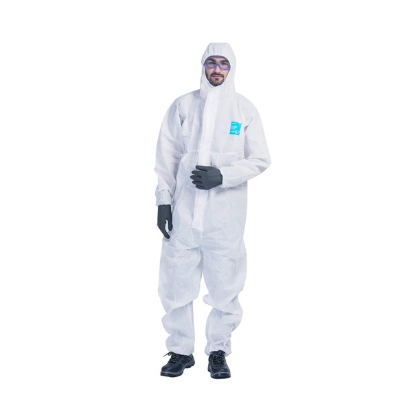 HIGUARD SMS Chemical Protective Clothing, White, 3 Pieces, Medium Size, Non-woven Fabric, Disposable EN1149, TYPE5, TYPE6, Front Zipper (Up/Down Opens), Easy to Put on and Take Off