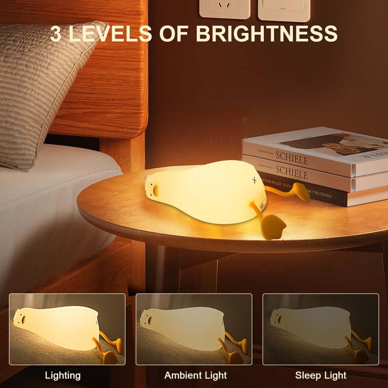 Ocegaoem Duck Night Light, Lying Flat Silicone LED Lamp, Dimmable