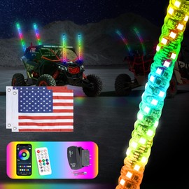 Autmens 1PCS-1FT Whip Lights with Remote Control,Spiral RGB Led Whip Light Chasing Patterns Stop Turn Reverse Lighting Modes Safety Lighted Antenna for UTV/ATV/SXS RZR, Dune Buggy, Truck