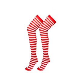Bismaa Ladies Girls Red White Over The Knee Christmas Socks - Stripe Stripy Striped Women Thigh High Socks UK Size 4-6, red white 1 Pcs