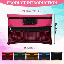 Dansydaisy 6 Pcs Money Bag with Lock Bank Bag with Zipper Double Layer Locking Accessories Pouch 11.02 x 7.87 Inches Lockable Cash Storage Pouch for Cash Passports Notary Supplies(Colorful)