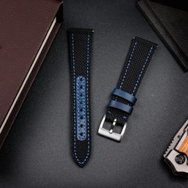 Hemsut Leather with Nylon Watch Strap 18 mm 20 mm 22 mm Quick Release Watch Straps for Men Women Quick Release