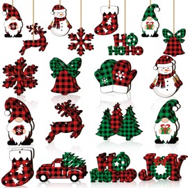 DIELOVEHUA Wooden Christmas Tree Decorations, Pack of 24 Wooden Christmas Decoration Pendants, Christmas Snowflake Wooden Pendants, Christmas Gnome Hanging Decoration, Tree Decoration Christmas