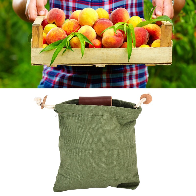 Leather Canvas Foraging Pouch Belt Fruit Picking Bag for Camping