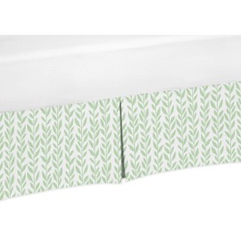 Sweet Jojo Designs Green and White Leaf Floral Girl Pleated Baby Nursery Crib Bed Skirt Dust Ruffle - Boho Farmhouse Sunflower Collection