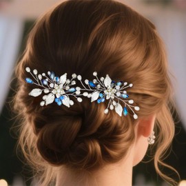 EASEDAILY Flower Bridal Hair Pins Silver Rhinestone Wedding Hair Accessories Crystal Hair Pieces for Women (Pack of 2) (Silver)