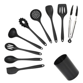 GreatChef Silicone Kitchen Utensils Set of 10 for Cooking Serving & Nonstick Cookware, Slotted Turner, Soup Ladle, Skimmer, Round Spatula, Slotted Spoon, Pasta Server, Spoon, Spatula, Tongs & Holder