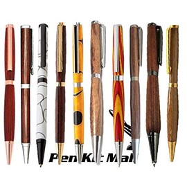 PEN KIT MALL - WOODTURNING SLIMLINE PEN KITS - 10 PACK ASSORTED FINISHES - GOLD SILVER SATIN SILVER GUNMETAL CHROME COPPER SILVER GOLD BLACK ENAMEL ETC