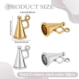 PH PandaHall 80pcs Megaphone Cheer Charms Tibetan Speaker Pendants Antique Silver Golden Megaphone Charms Cheerleading Dangle Pendant for DIY Crafts Necklace Bracelet Jewellery Making, Metal, No