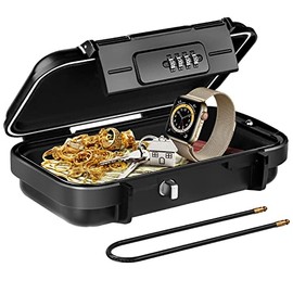 HUANLANG Portable Safe Lock Box with Combination Lock Mini Beach Travel Safe Waterproof Small Lockable Box with Removable Wire Rope Combination Safe Box for Dorm,Travel,Beach,Hotel,Car,Home,Office