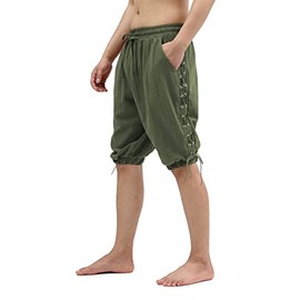 Pantalones cortos de pirata para hombre, medieval, vikingo, navegante, renacentista, pantalones cortos de lino gótico, Militar, X-Large