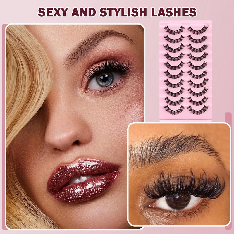 10 Pairs Pack Mink Lashes Wispy Fluffy Lashes Natural Look