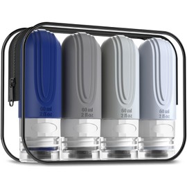 Mrsdry Travel Bottles for Toiletries, Tsa Approved 2oz Travel size Bottles, BPA Free Leak Proof Travel Toiletry Containers, Refillable Travel Accessories with Toiletry Bag for Shampoo Liquid (4 Pack)