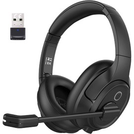 EKSA H6 Professional Wireless Headset, Bluetooth Headset, with USB Dongle, Call Noise Reduction, Uni-Directional, Built-in Microphone, Over Ear Headset for Office, Up to 55 Hours of Use, Includes