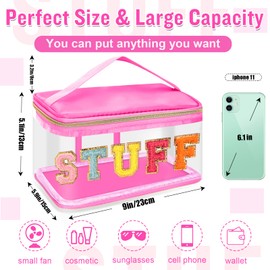 izuzta - Bolsas de maquillaje transparentes con letras de chenilla, bolsa de maquillaje con asa, STUFF-Rose, Moda