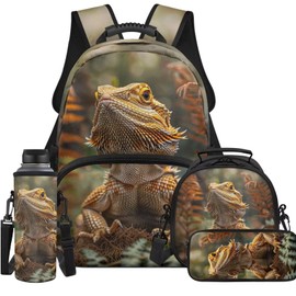 ELEDIZI Dragon Lizard Backpack for Kids Boys Backpack with Lunch Box Water Bottle Sling Bag and Big Pencil Case 4Pcs Set 17" Bookbag with Compartments Large Capacity School Bag for Elementary Boys