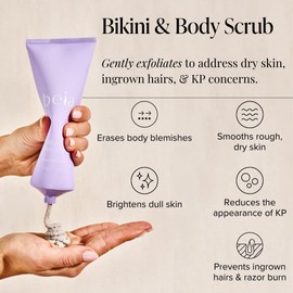 Beia Beia Bikini & Body Scrub - Gentle Exfoliating Body Scrub with Glycolic Acid & Rice Extract - Fights Ingrown Hairs KP Bumps & Dry Skin - Hydrating & Soothing for Sensitive Skin 7.6 Oz