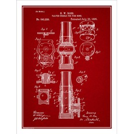 Studio 21 Graphix 1895 Ross Fire Hose Nozzle Patent Print Art Poster UNFRAMED Red 18" X 24"