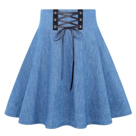 IDEALSANXUN Mini Skirts for Women 2024 Y2K Fashion Fall Kawaii Short Goth Denim Skirt(Denim Light Blue, L)