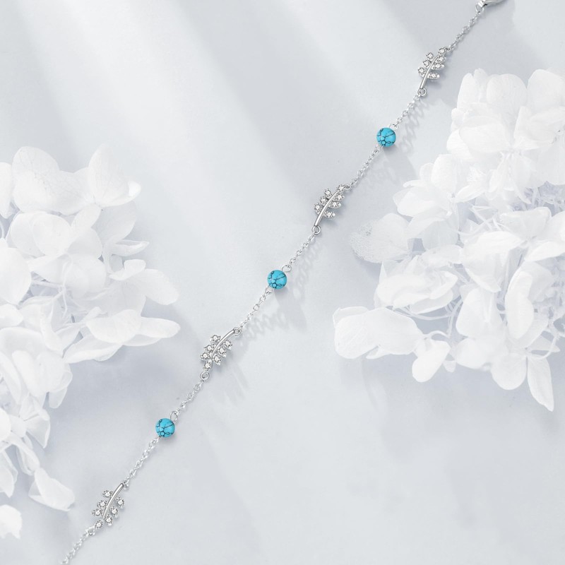 HOPEEZZ Turquoise Bracelet for Women Sterling Silver Turquosie Leaf Bracelet
