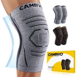 CAMBIVO Knee Support for Men and Women, Pack of 2, Compressed Bandage Knee Support with Side Stabilisers to Relieve Knee Pain, Osteoarthritis Knee, Meniscus and Weight Sports