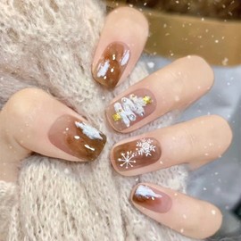 Imported Press-on Nails Christmas Cedar Short Style LF1074 Free Size / B746 Christmas Cedar 10ea