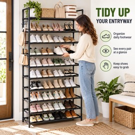10-Tier Tall Shoe Rack for Entryway & Closet – Large-Capacity Organizer Holds Up to 40 Pairs in Black