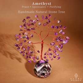 Amethyst Crystal Tree of Life Office Desk Decor, 7 Chakra Reiki Healing, Feng Shui Bonsai Home Decoration Tree for Positive Energy, Money, Good Luck, Yoga, Meditation, Spiritual Gifts for Women