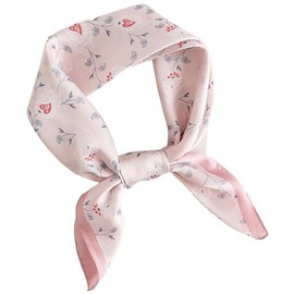MEDUOLA Women's Scarf Made of Faux Silk Flowers and Various Patterns Print Scarf Elegant Accessory 70 cm x 70 cm Square Scarf, Small Flower Pink