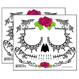 Black Lacey Web & Red Roses Sugar Skull Day of the Dead Temporary Face Tattoo - 2 Complete Kits