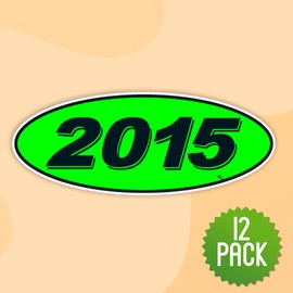 Versa Tags 2015 Oval Model Year Car Dealer Window Stickers Proudly Made in The USA Versa Oval Model Windshield Year Stickers are Chartreuse Green Black in Color Come Twelve (12) to A Pack