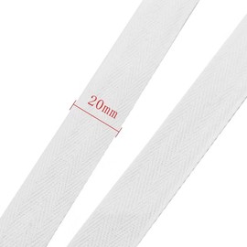 Cotton Bias Binding Tape 20 mm 50 m Cotton Webbing White/Black/Retro White Seam Tape Cotton Herringbone Cotton Webbing with Herringbone Stitch Cotton Tape for DIY Crafts Sewing Knitting (White)
