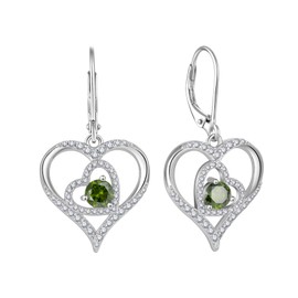 Rocayi Heart Dangle Drop Earrings for Women 925 Sterling Silver Leverback Earrings Peridot August Birthstone Earrings Jewelry Gifts for Women Wife Mother Daughter Her