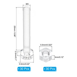 PATIKIL M3x25mm Clear Acrylic Screws and Hex Nuts Kit, 30 Set PC Plastic Phillips Round Head Bolts for Machine Accessories, Transparent