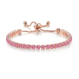 Gold Plated Cubic Zirconia Charm Bracelet Rhinestone Tennis Bracelets for Women Men-pink rhinstone 2