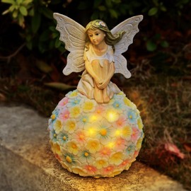 Yiosax Solar Flower Fairy Garden Decor- Garden Fairy Statue-Outdoor Fairy Statues Decoration Outside Patio Lawn Yard Ornament,Fairies Figurines Decor for Garden Gift,Tall 7.8 Inches