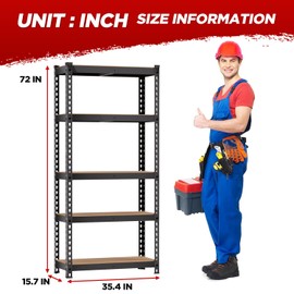 BestOffice 5 Tier Storage Shelves Adjustable Garage Shelves 15.7" D x 35.4" W x 72" H Heavy Duty Garage Shelving with Premium Materials MDF Boards for Kitchen Basement Warehouse Pantry