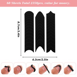 2350Pcs French Tip Nail Stickers,French Manicure Strips Frenchs Tip Guide Stencils for Nail Art Self Adhesive Black Tips Stickers for Women DIY Nails Stencil Tools(60 Sheets 6 Different Designs)