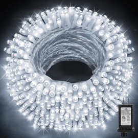 197FT 500 LED Christmas String Lights Outdoor with 8 Modes Timer Memory Function Waterproof Fairy Lights Plug in for Party Xmas Tree Yard Wedding Outside Indoor Decorations(Cold White)