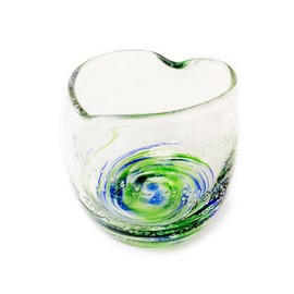 Kubakasaya Ryukyu Glass, Ryukyu Glass, Cold Tea Glass, Fluorite, Okinawa Souvenir, Love & Star Heart Glass, Green Ocean, Blue x Green, Luminous, Luminous