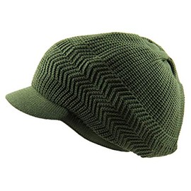 Knitted Cotton Rasta Slouchy Beanie Visor (Olive Green)