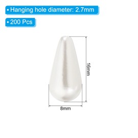 PATIKIL 16x8mm Pearl Charm, 200pcs White Faux Pearl Teardrop Pendants for Jewelry Making, Wedding Decorations