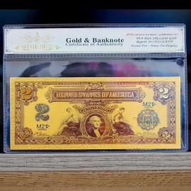 100mg 24K Gold 1899 $2 Two Dollar Bill Silver Certificate Banknote White COA