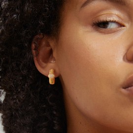 MEVECCO Gold Huggie Hoop Earrings 18K Gold Plated Cubic Zircon Ball Hoop Earrings Minimalist Handmade Earrings for Women