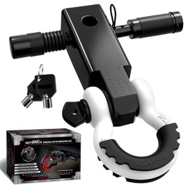 AUTMATCH Shackle Hitch Receiver 2 Inch - 3/4" D Ring Shackle and 5/8" Trailer Hitch Lock Pin, 45,000 Lbs Break Strength Heavy Duty Receiver Towing Kit for Off-Road Vehicle Recovery, Black & White