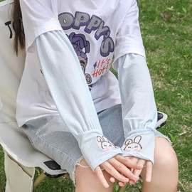 Children's Summer Ice Silk UV Protection Rabbit Ice Sleeves for Outdoor Driving - Loose Fit Size/Purple 20ea