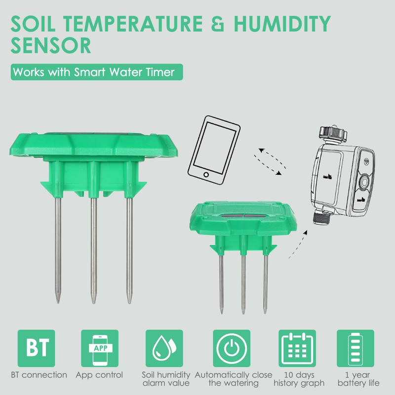 BT App Control Soil Temperature Moisture Sensor Meter Irrigation Soil