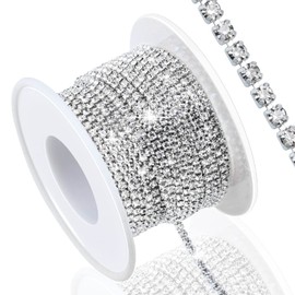 Dowarm Dowarm 10 Yards 2MM Crystal Rhinestone Close Chain Trim for Sewing Crocs Shoes Clothes Cups, SS6 Claw Rhinestone Chain for Craft Jewelry Wedding Bouquet DIY Decoration, Silver